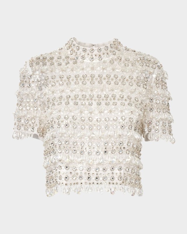 Embellished Mock-Neck Crop Top